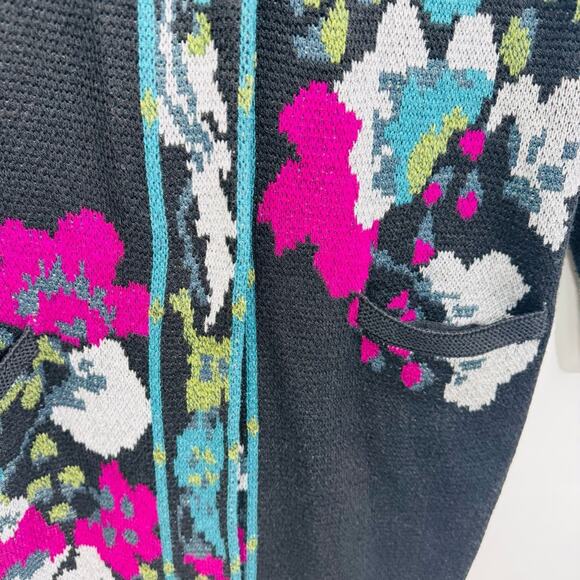 J. Jill Duster Cardigan Topper Coat Duster Black Floral Jacquard Snap Up Size S - Picture 4 of 12